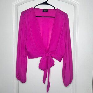 VICI Vittoria Tie Front PINK Crop Top Blouse V Neck Long Sleeves